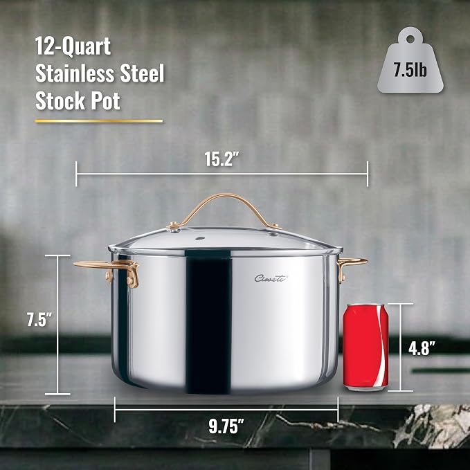 Ciwete Stock Pot 12 Quart, 18/10 Tri-Ply Stainless Steel Whole Clad Stock Pot - Image 9