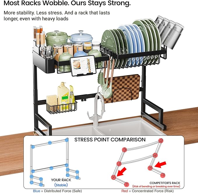 ADBIU Over The Sink Dish Drying Rack Snap-On Design 2 Tier Large Dish Rack - Image 5
