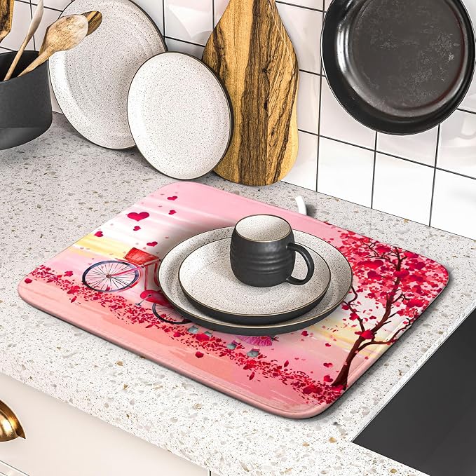 Pink Heart Valentine's Day Gnomes Dish Drying Mat - Image 5