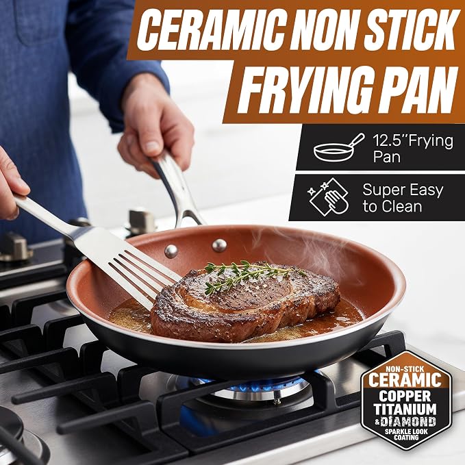 Gotham Steel Non Stick Frying Pan, 12.5” Ceramic Frying Pan Nonstick, Long - Image 2
