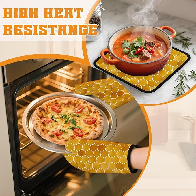 Honeycomb Oven Mitts and Pot Holders Set, Bee Kitchen Decor Heat Resistant Non - Image 6