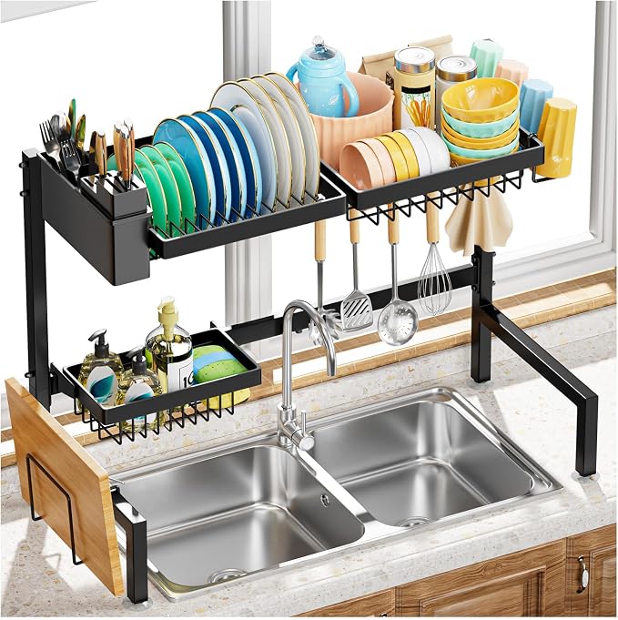 YKLSLH Over The Sink Dish Drying Rack 2 Tiers, Expandable Large Capacity Sink by YKLSLH