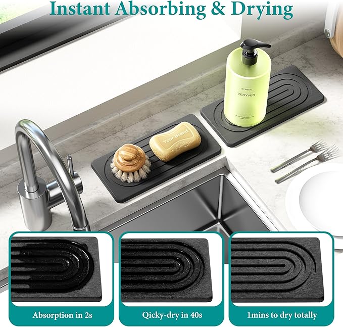 Water Absorbing Stone Tray for Sink, Quick Drying Diatomite Bathroom Tray - Image 3
