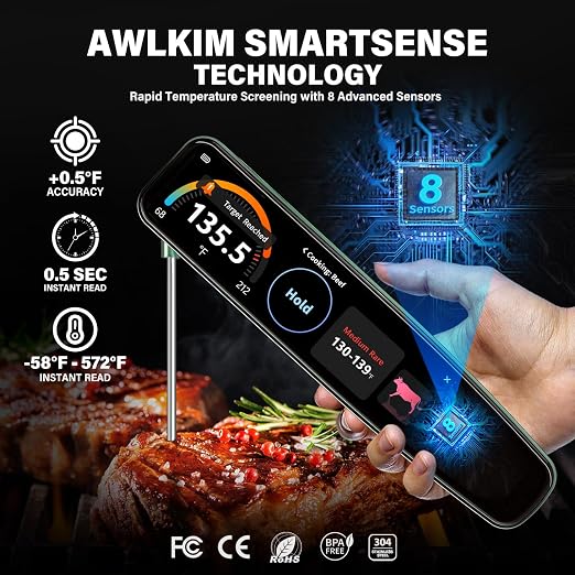 AWLKIM Instant Read Meat Thermometer Digital, 3.8" Touchscreen No App Needed – - Image 4