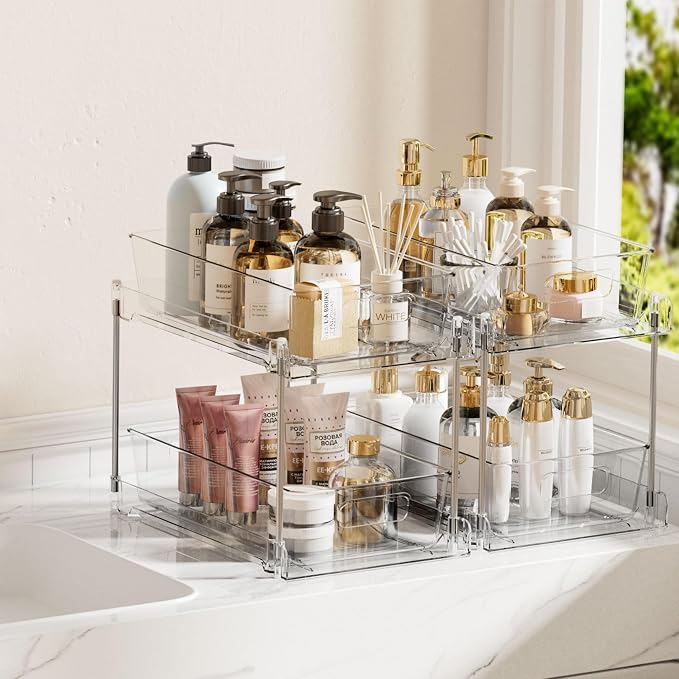 Vtopmart 2 Tier Bathroom Storage Organizer, 2 Pack Clear Under Sink Organizers - Image 7