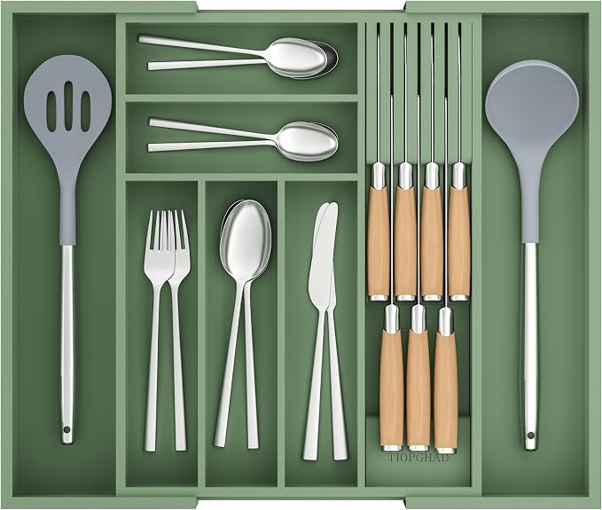 TIOPGHAD Bamboo-Silverware-Drawer-Organizer-Kitchen, Expandable Utensil Holder by TIOPGHAD