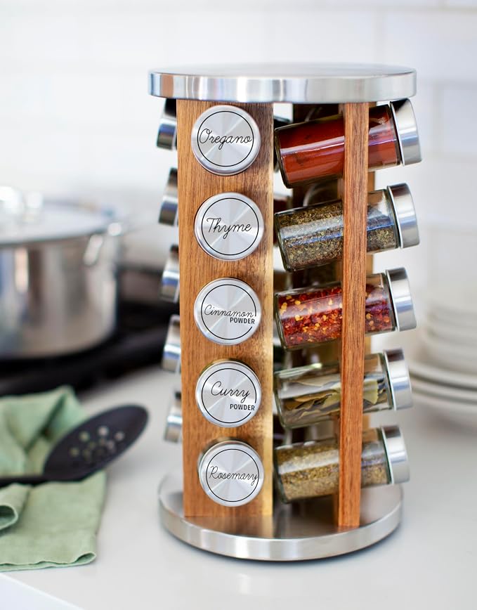 Orii 20 Jar Rotating Light Acacia Wood Spice Rack - Image 7