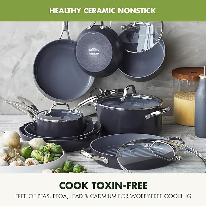 GreenPan Valencia Pro Ceramic Nonstick 13 Piece Cookware Set, Hard Anodized - Image 3