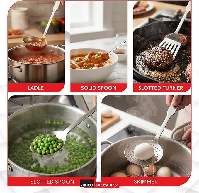 Amco 5 Piece Stainless Steel Cooking Utensil Set - Image 8