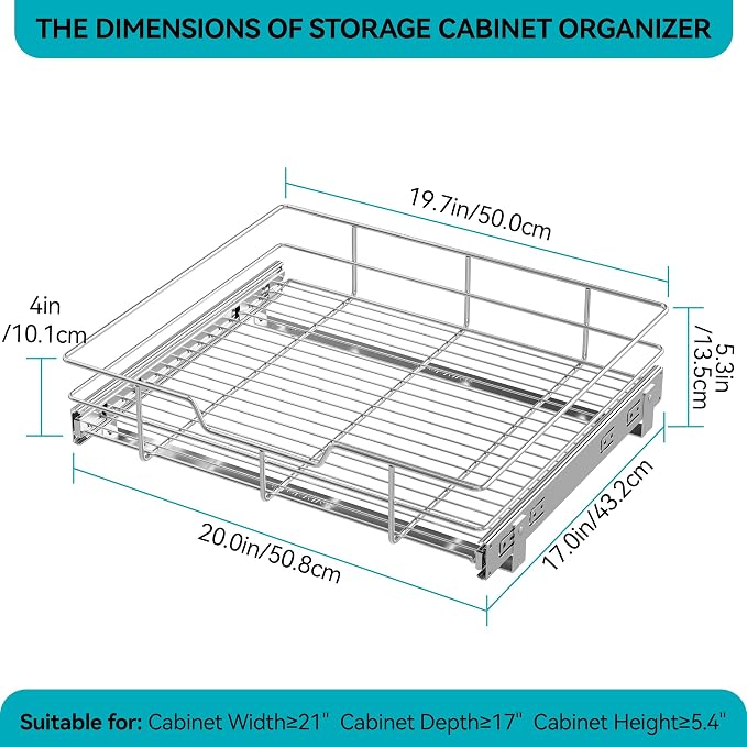 Pull Out Cabinet Organizer 20" W X 17" D, Slide Out Drawers - Image 2