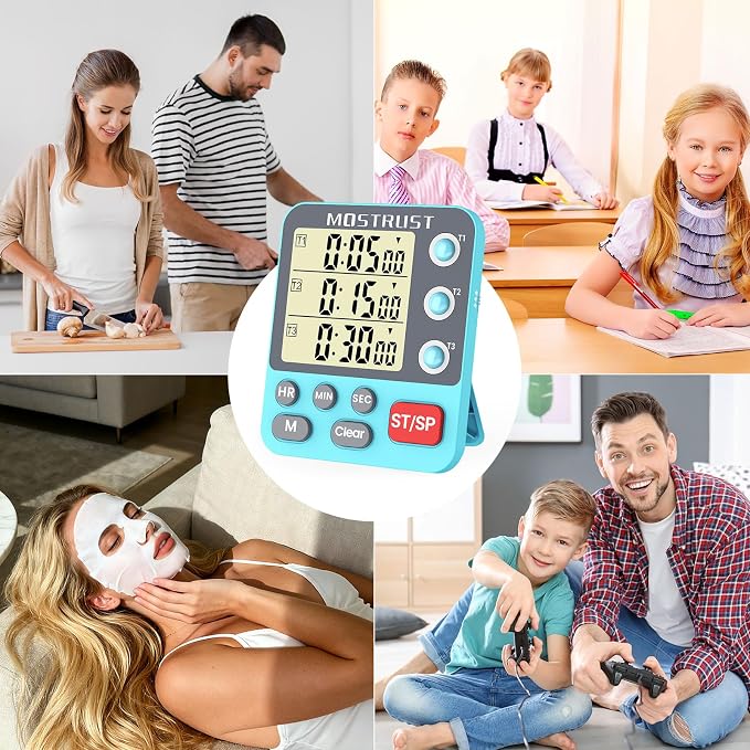 Digital Dual Kitchen Timer, 3 Channels Countdown Triple Timer - Image 7