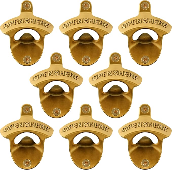 8 Packs Bulk Beer Opener Wall Mounted Vintage Gold Bottle Cap Opener by Wallmountedbottleopener