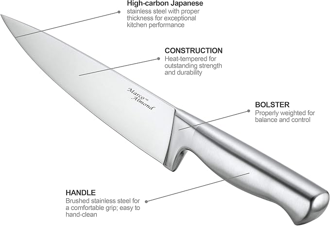 Marco Almond® Knife Set with Block KYA28, 14 Pieces Stainless Steel Chef - Image 7