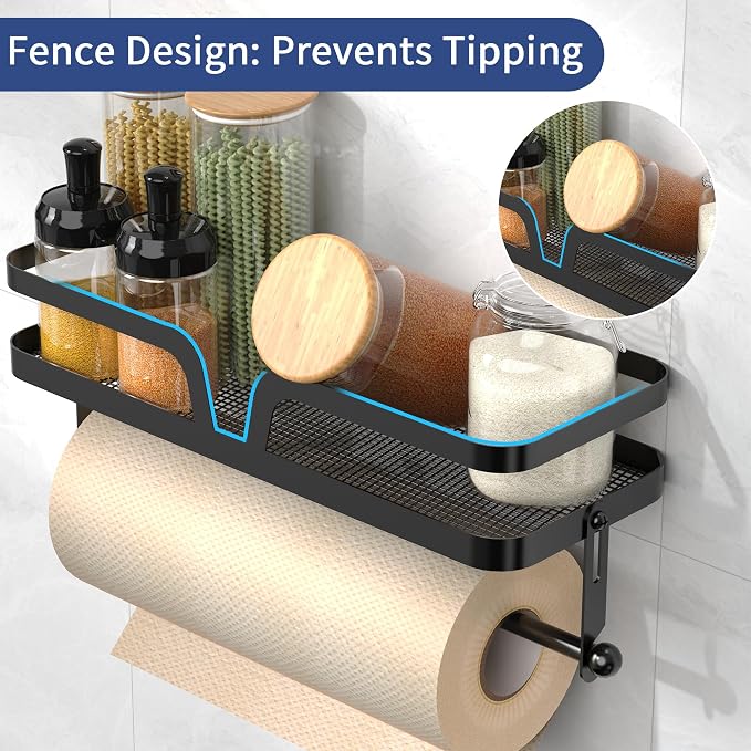 Taozun Paper Towel Holder with Shelf & Side Straw Basket - Image 6