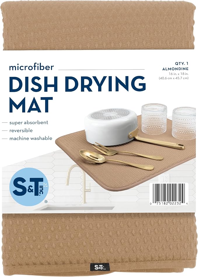 S&T INC. Dish Drying Mat, 16” x 18”, Absorbent Microfiber Kitchen Counter Mat - Image 8