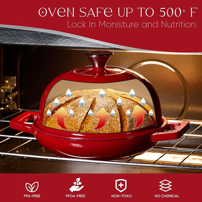 CAROTE Enameled Cast Iron Bread Dutch Oven, Round Bread Oven Pot - Image 3