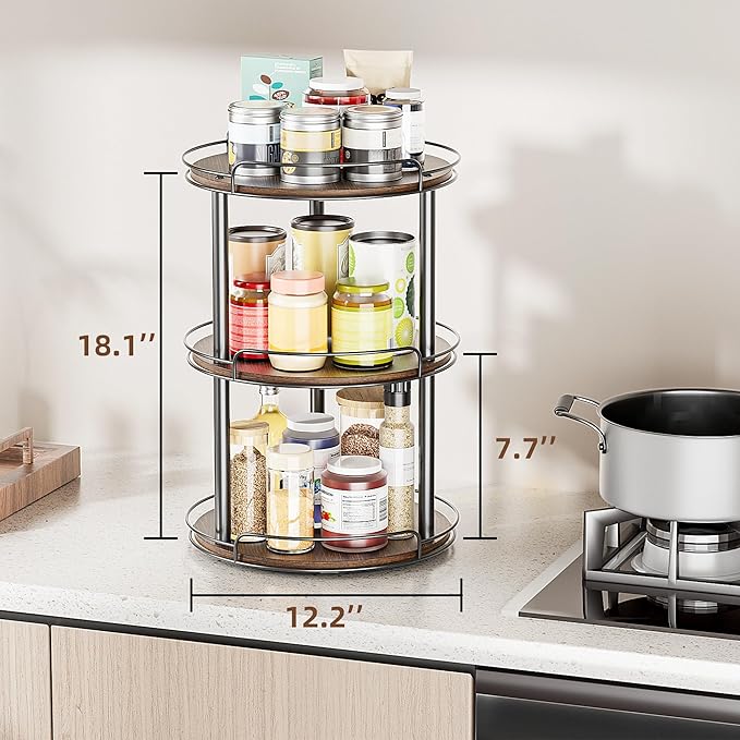 LAMU 12'' Wood Lazy Susan Turntable Organizer - Image 3