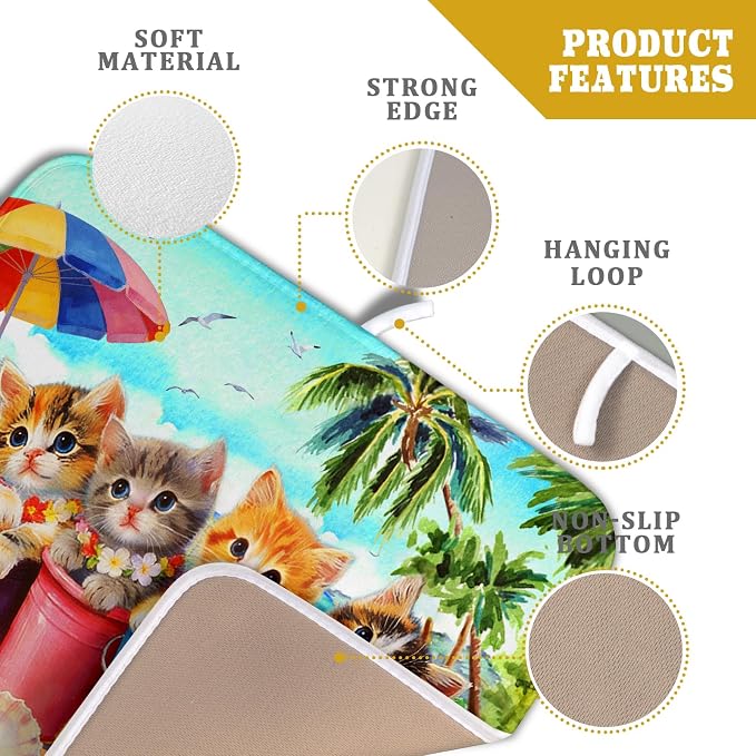 Lovely Cat Dish Drying Mat for Kitchen Counter Holiday Beach Absorbent Coffee - Image 4
