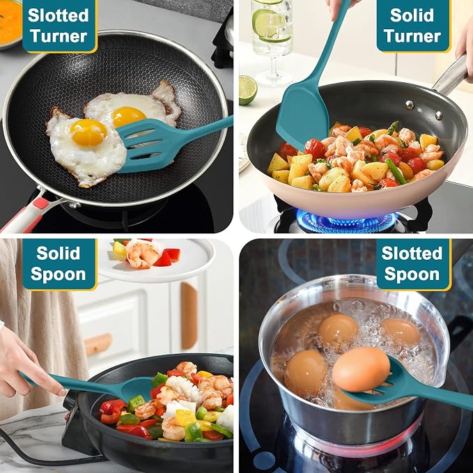P&P CHEF Kitchen Utensil Set, 4 Pieces Non-stick Silicone Cooking Utensils - Image 4