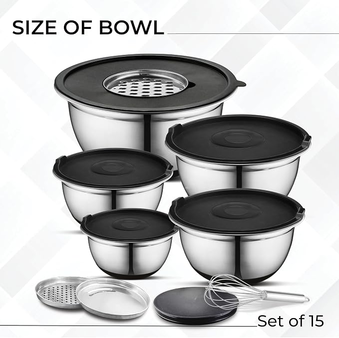 AVADOR Premium Brushed Stainless Steel Mixing Bowls Sets, Space Saving - Image 2