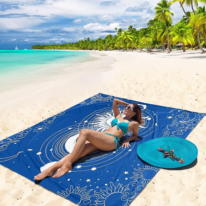 WIWIGO Beach Blanket Waterproof Sandproof Beach Mat 79" X 83"/10'x9'for 2-8 - Image 4
