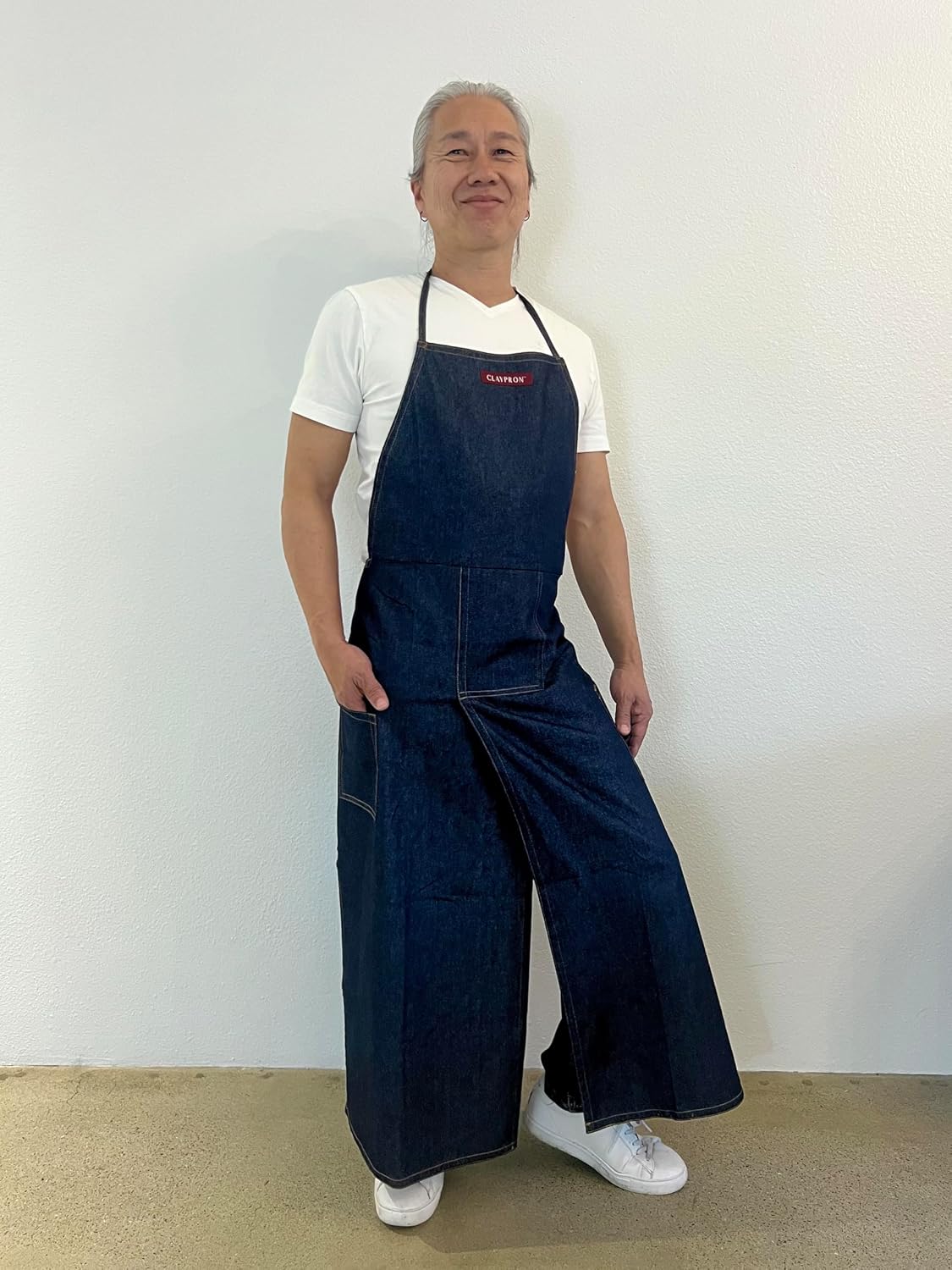 BLUE DENIM, the original split overlapped apron for potters, chefs