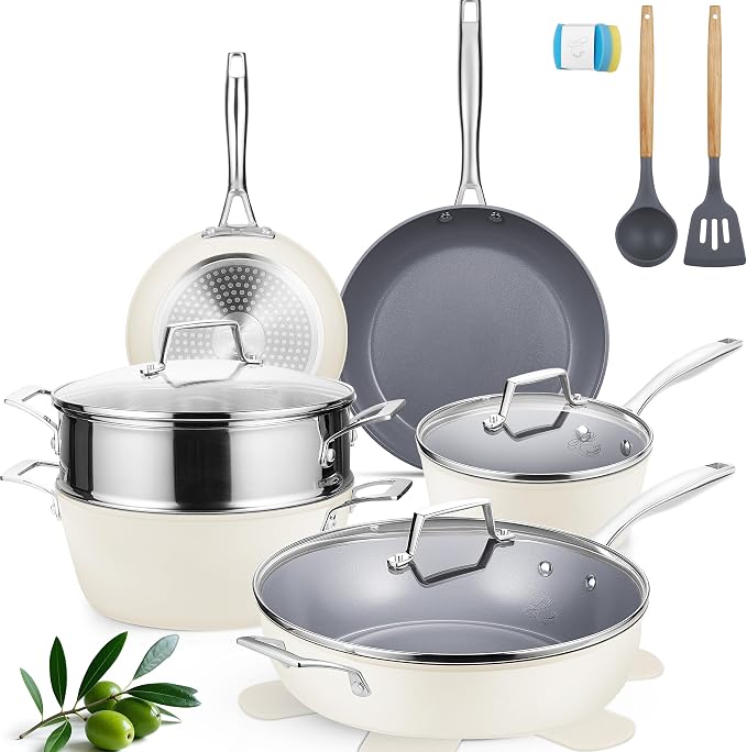 PekGema 16 Pcs Ceramic Cookware Sets, Pots and Pans Set Nonstick, Non Toxic by PekGema