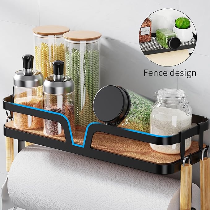 Taozun Paper Towel Holder Wall Mount, Kitchen Paper Holder Spice Rack Black - Image 2