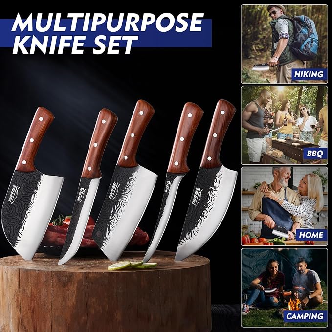 Topfeel Butcher Knife Set 5PCS, Hand Forged Kitchen Knives Set Serbian Chef - Image 4