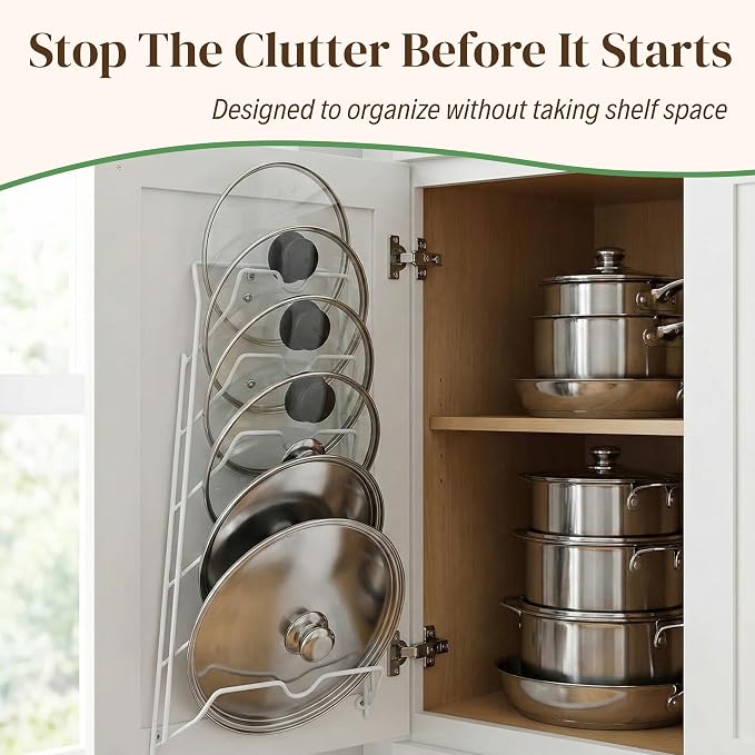 Evelots 6 Pot Lid Organizer for Cabinet or Pantry Wall - Image 4