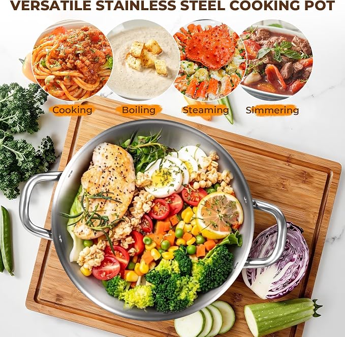 Tri-Ply Stainless Steel Stock Pot, 12 Quart Heavy Duty Induction Cooking Pot - Image 8