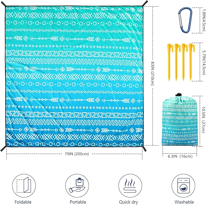 WIWIGO Beach Blanket Waterproof Sandproof Beach Mat 79" X 83"/10'x9'for 2-8 - Image 2