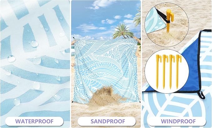 HIHOHO Beach Blanket Waterproof Sandproof Extra Large Beach Mat 79" X - Image 2