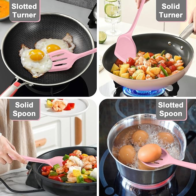 P&P CHEF Kitchen Utensil Set, 4 Pieces Non-stick Silicone Cooking Utensils - Image 4