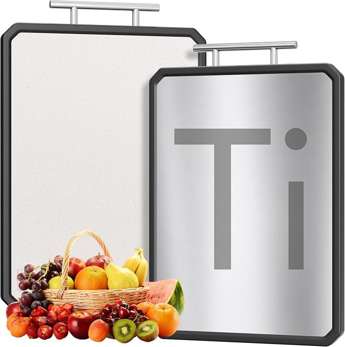 Titanium Cutting Boards for Kitchen, Large 16x11 Inch Pure Titanium and Wheat by NewEnglandStories