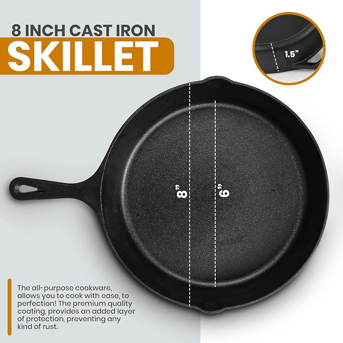 Utopia Kitchen Saute Frying Pan 8 Inch, Cast Iron Chefs Pan, Pre Seasoned Cast - Image 3