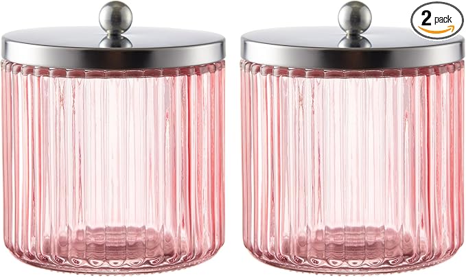 KMwares 2-Pack Pink Glass Bathroom Canister Set by KMwares