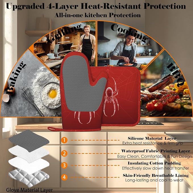 Halloween Spider Web Oven Mitts and Pot Holders Sets Silicone Heat Resistant - Image 4