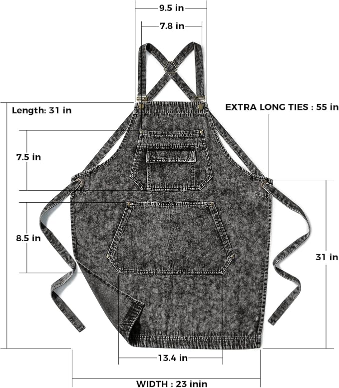 Denim Apron with Pockets for Hair Stylist Gardening Craftsmen Barista Women - Image 7
