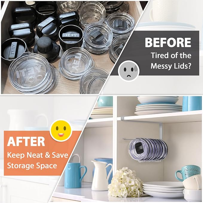Tumbler Lid Organizer, Horizontal Tumbler Lid Storage Hook Up to 10 Lids - Image 5