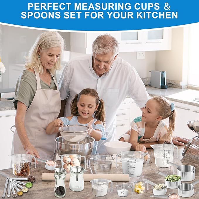Measuring Cups and Spoons Set 26 Piece, 11 Stainless Steel Nesting Measuring - Image 7