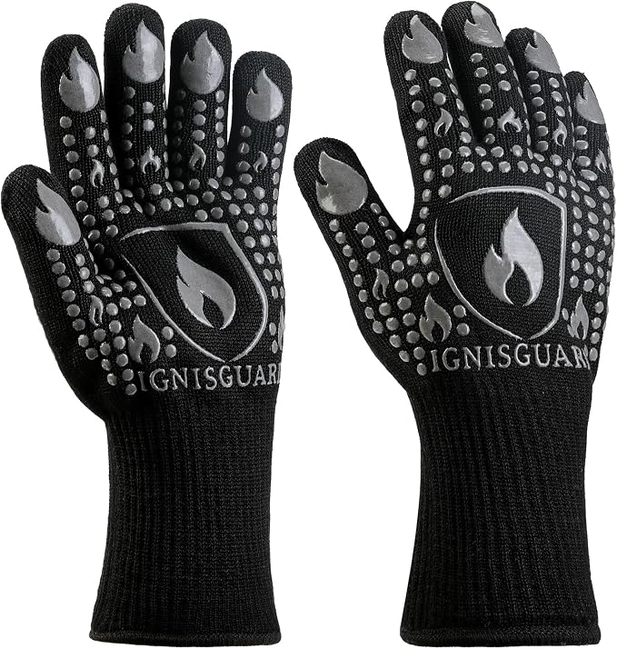 BBQ & Grill Gloves, Oven Gloves, 1472°F Silicone Oven Mitts Heat Resistant by IGNISGUARD