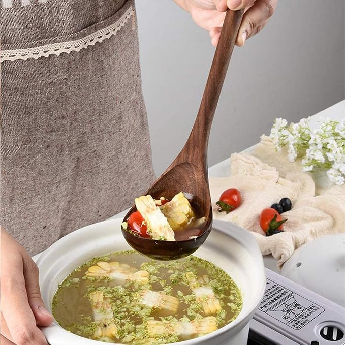 6 PCS Wooden Kitchen Utensils Set, Heat Resistant Non-Stick Cookware - Image 7