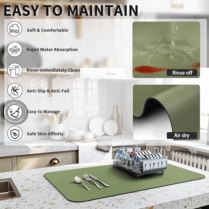 HotLive Dish Drying Mat for Kitchen Counter, Heat Resistant Drainer Mats - Image 4
