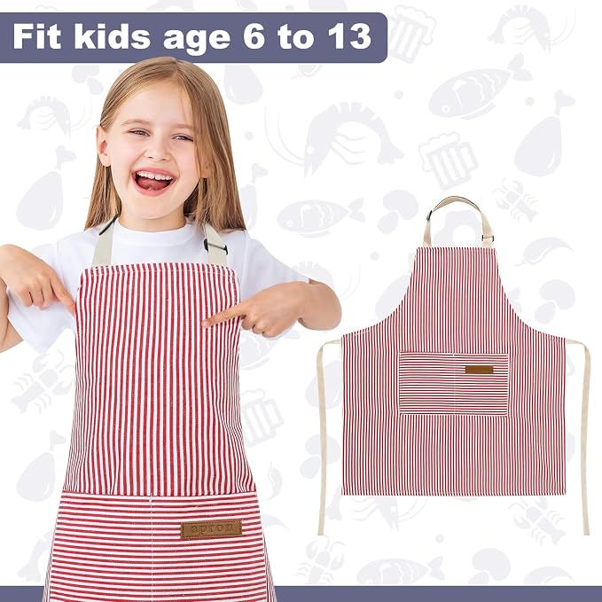 2 Pack Stripes Kids Apron, Kids Cooking Aprons - Image 4