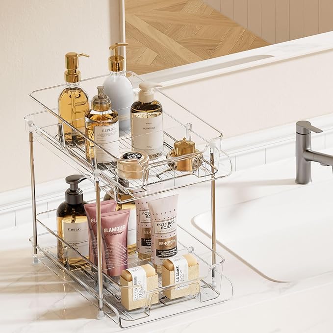 Vtopmart 4 Pack 2 Tier Bathroom Under Sink Organizers and Storage, Pull Out - Image 4