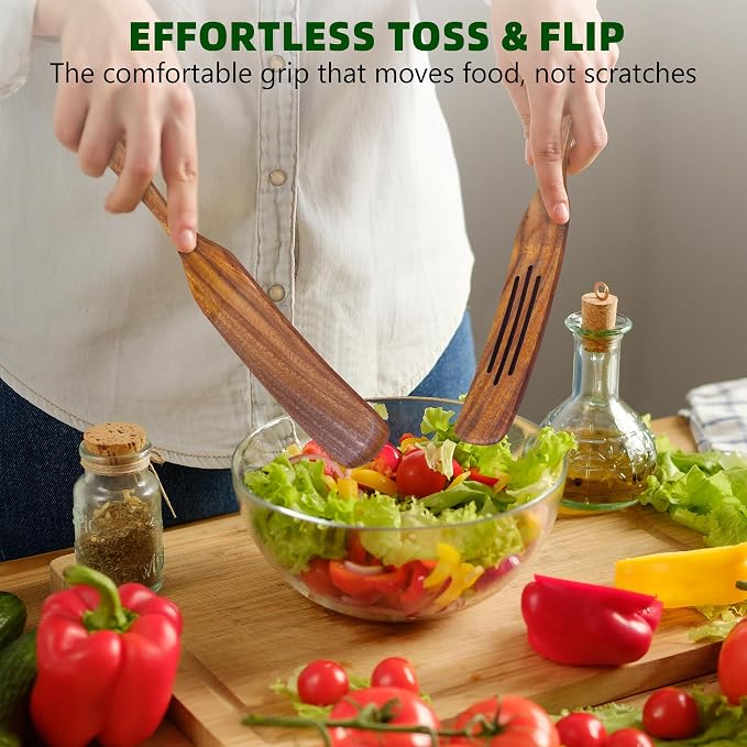 7 PCS Wooden Spatula for Cooking, Natural Teak Wooden Utensil Set, Non-Toxic - Image 5