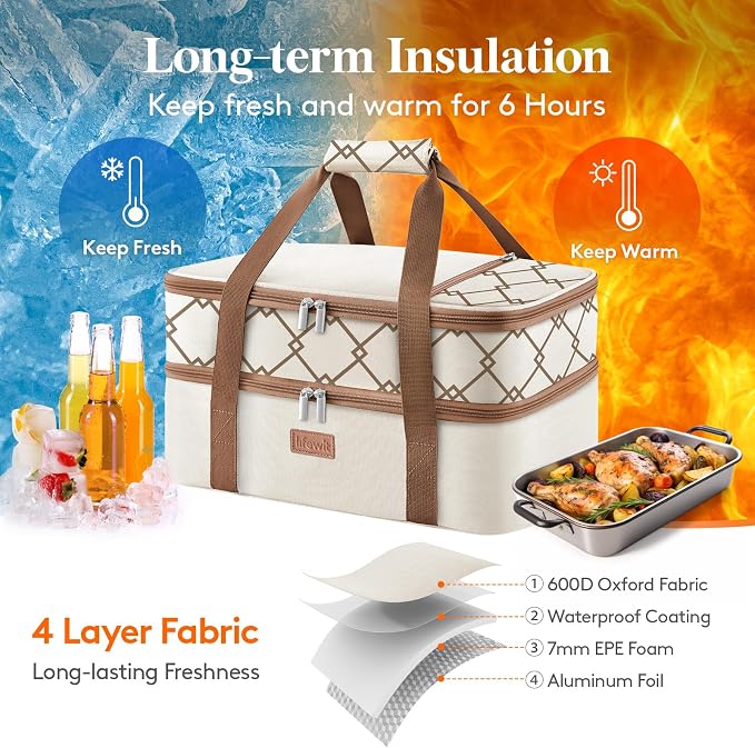Lifewit Insulated Double Decker Casserole Carrier, Lasagna Lugger Holder - Image 3