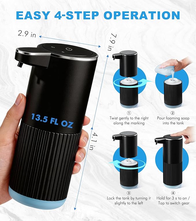 RYTOXILO Automatic Soap Dispenser, 2 Pack Black Touchless Liquid Soap Dispenser - Image 2