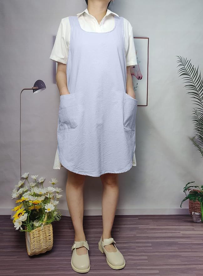 Cotton Cross Back Aprons Solid Color Cooking Kitchen Garden Smock - Image 3
